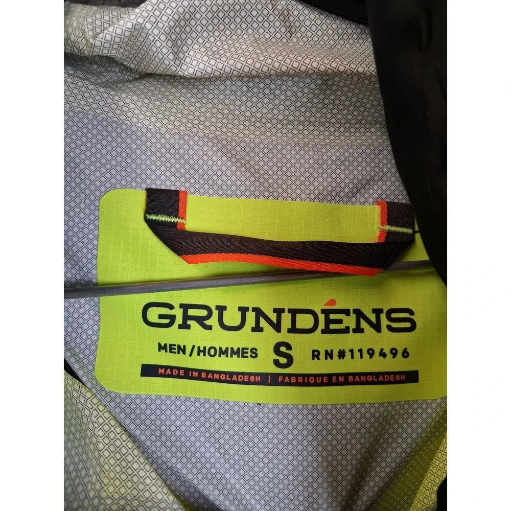 Grundens Mens Jacket Small Black Yellow Rainwear Hooded Nylon Waterproof Work